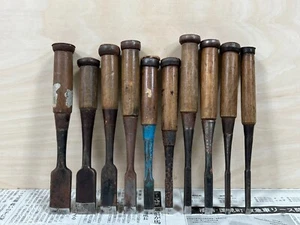 Vintage Japanese Chisel 10set Nomi /Hand Plane Saw Iron Hammer Hand Tool/d62 - Picture 1 of 23