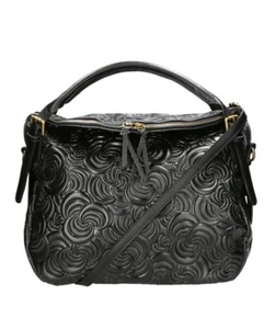 Black Genuine Leather Crossbody Bag Womens Made Italy Rosie Print NEW Gold Zip - Picture 1 of 9