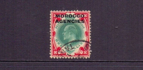 MOROCCO AGENCIES 1907 EDVII 1/- DULL GREEN & CARMINE SG37 FINE USED CAT £20 Cover