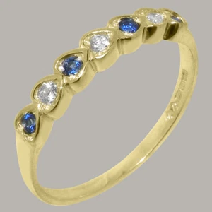 Solid 14ct Yellow Gold Natural Diamond & Sapphire Womens Eternity Ring - Picture 1 of 5