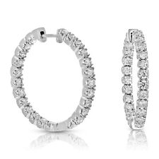 4 ct Diamond Hoop Earrings for Women 14K White Gold Round Inside Out 1.30 inch