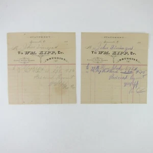 Sales Receipt William Kipp Druggist Greenville Ohio Lot of 2 Antique 1880s - Picture 1 of 12
