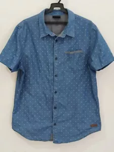 Vintage Shirt WISSIUO Men's Half Sleeve Cotton Blue Dotted Size Medium Esta 1986 - Picture 1 of 7