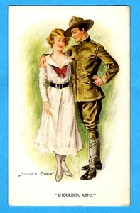 WWI Military Postcard by Artist Archie Gunn, Shoulder Arms - Picture 1 of 2