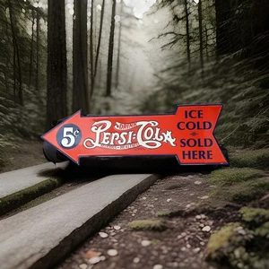 Retro PEPSI-COLA 5¢ Ice Cold advertising arrow tin Metal Sign 28 x 8.75 Inches - Picture 1 of 13