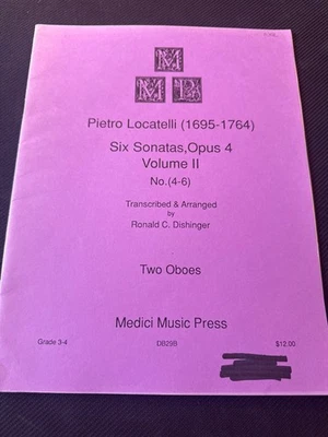 Pietro Locatelli Six Sonatas Opus 4 Vol. II Oboe Duet Medici Music Book - Image 1 of 3
