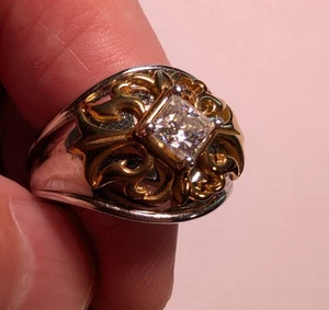 Moissonite Platineve & 14K Yellow Gold Over Sterling Silver .80ct Ring Sz10 - Picture 1 of 10