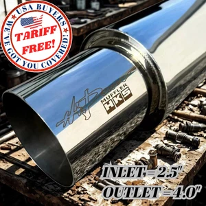 HKS HI-POWER UNIVERSAL SINGLE EXHAUST MUFFLER Inlet 2.5 Outlet 4.0 Inches SS - Picture 1 of 11