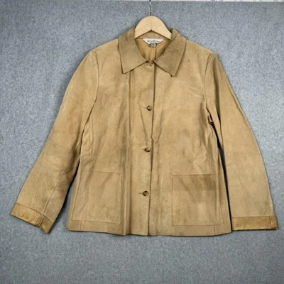 Brooks Brothers Jacket Womens Medium Beige Suede Leather Button Front FLAWED - Image 1 of 4