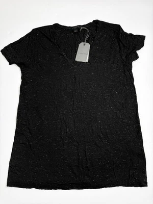 Allsaints Women’s Black And Silver Speckled Short Sleeve T-Shirt NWT Size Large - Image 1 of 4