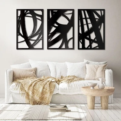 23in Black Large Abstract Metal Wall Art 3Pcs Minimalist Modern Single 23*15in*3 - Image 1 of 4