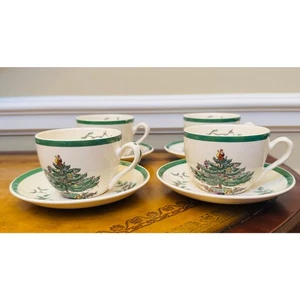 Spode Christmas Tree Tasse Untertasse Set 5 Steingut Stechpalme Mistelzweig - Bild 1 von 5