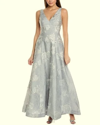 ML Monique Metallic  Gray Silver Lhuillier Madeline Jacquard Gown Size 6 $795 - Image 1 of 2
