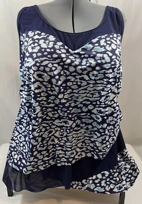 NUEVO Traje de baño Avenue Tankini Top para mujer talla grande 26W azul animal malla correas ajustables Foto 1 de 4