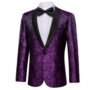 Mens Suit Floral Paisley Tuxedo Closure Collar Single Breasted Blazer Prom Event - Picture 1 of 41