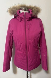 Descente Women's Size US 6 Insulated Winter Ski Jacket Pink Hooded Fur Trim - Picture 1 of 20
