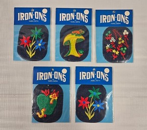 Vtg Nielsen Iron Ons Patches Denim Embroidered Mushroom Flowers Hippie 60s 70s