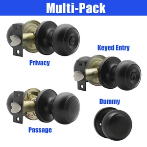 Matte Black Round Door Knob Lock Door Handles Passage Privacy Keyed Entry Dummy - Picture 1 of 23