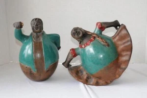 VINTAGE EMIGDIO CASTILLO PERUVIAN ART POTTERY FOLK ART DANCING FIGURINES SIGND - Picture 1 of 12