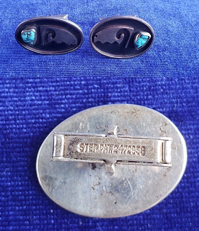Native American Indian Sterling Silver Turquoise Cufflinks 25cf24 - Image 1 of 1