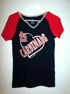 St. Louis Cardinals Mädchen Large 10/12 V-Ausschnitt Shirt, blau mit Herz - Bild 1 von 1