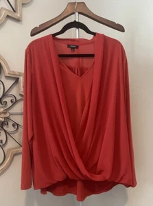 Alfani Faux Wrap Burnt Orange Faux Wrap Layer Blouse Top Women’s 3X - Picture 1 of 8