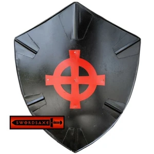 Crusader Dark Knight Middle Ages Red Cross Medieval Steel Templar Shield Black - Picture 1 of 2