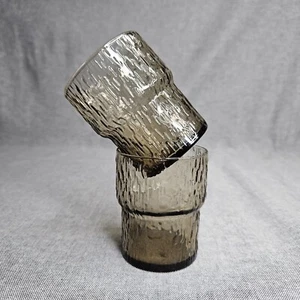 Vintage 70 Smoky Bark Design Glasses Set Of 2 Retro Scandi Textured Stackable - Picture 1 of 12