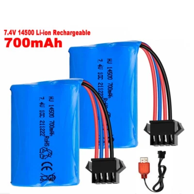 7.4V 700mAh 14500 Li-ion Battery SM-4P Plug + USB Charger for RC Car Boat Truck - Image 1 of 4