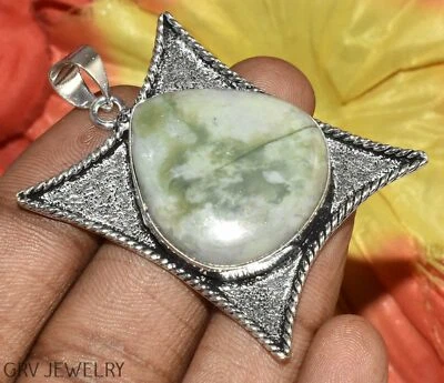 Pingente étnico de pedra preciosa serpentina 1,6 pol. folheado a prata esterlina 925 U471-D132 - Imagem 1 de 4