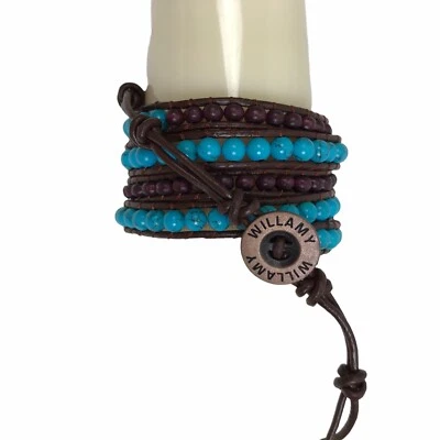 Pulsera envolvente WILLAMY cuentas de madera marrón turquesa boho unisex capas Foto 1 de 4
