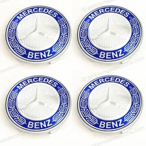 4 x Tapabujes centros de rueda llanta azules para Mercedes 68mm - Picture 1 of 2