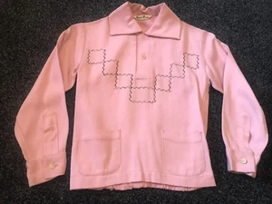 ORIGINAL 1950'S PINK DIAMOND STITCH GAUCHO GAB ROCKABILLY SHIRT - SMALL/KIDS - Picture 1 of 7