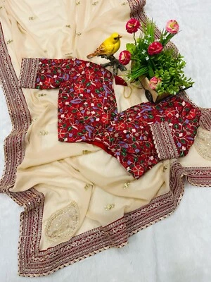 Casa rodante tradicional con blusa con borde de lentejuelas georgette láser tradicional para mujer 11 Foto 1 de 4