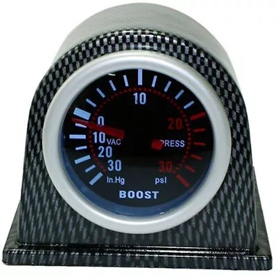 Car LED Turbo Boost Gauge Display Meter Carbon Fiber Look Pointer Pod 2in 52mm - Image 1 of 4
