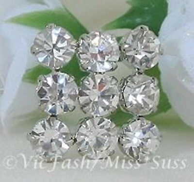 Square 18mm silver-tone Metal & rhinestone Buttons with shank - set of 3 - Image 1 of 3