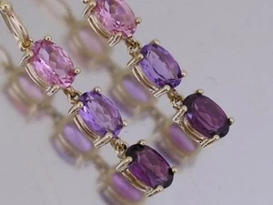 E100 Genuine 9K Gold Natural Amethyst Rhodolite Tourmaline Drop Earrings journey - Picture 1 of 3