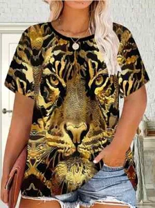 PLUS 18 20 22 24 26 BLACK YELLOW BEAUTIFUL TIGER TOP BLOUSE T SHIRT STRETCH - Picture 1 of 5