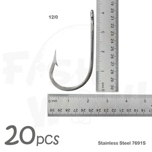 20pcs Fish WOW! 12/0 Fishing 7691S Stainless Steel Hook Tuna Dorado Wahoo Marlin - Picture 1 of 7