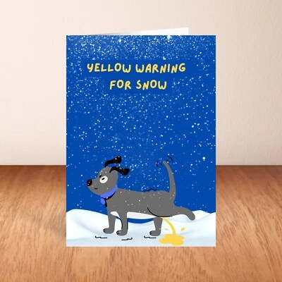 Funny Christmas Card, Yellow Warning For Snow, Dog Peeing, Xmas Card Dog Lover - Image 1 of 4