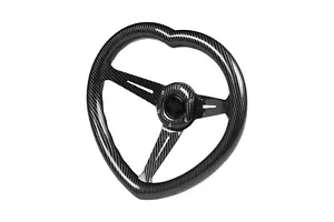 JDM BLack Heart Shaped Steering Wheel, ABS Grip, Steel, Chrome, 3-Spoke 6 hole - Picture 1 of 4