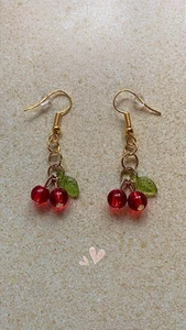 Super Cute Beautiful Juicy Red Gold Color Cherry Earrings! - Picture 1 of 3