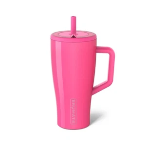 Bicchiere in paglia a prova di perdite rosa fluo 30 oz con cannuccia in acciaio inox - Foto 1 di 6
