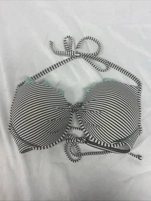 Sujetador de baño Victoria Secret 36D a rayas negras/blancas con encaje con cuentas verdes Foto 1 de 4