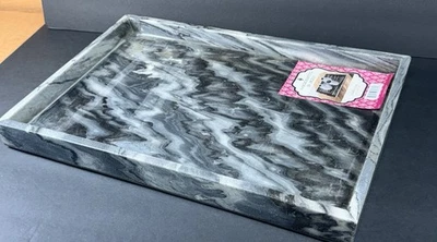 Marble Tray Heavy Solid Stone Black & White Design  - Image 1 of 4