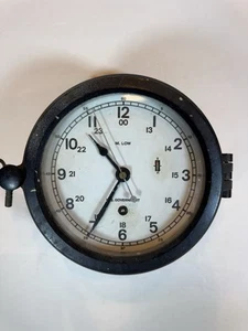 M Low US Government Ships Clock White Face Wood Mounted With Key Works Vintage  - Picture 1 of 12