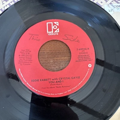 1982 Eddie Rabbitt & Crystal Gayle - You & I - Elektra (45RPM 7”  Single)(J351) - Image 1 of 4