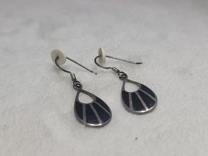 Pendientes colgantes vintage México 925 esmalte negro esterlina marca MC925 - Imagen 1 de 4