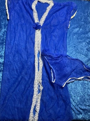 Conjunto de lencería bata y bragas de malla azul vintage bragas de malla pequeña Foto 1 de 4