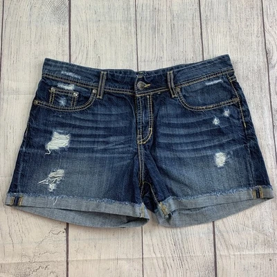 Pantalones Cortos de Jean BKE Talla 32 Culture Oscuro Altura Media 4" Entrepierna Puños Envejecidos Foto 1 de 4